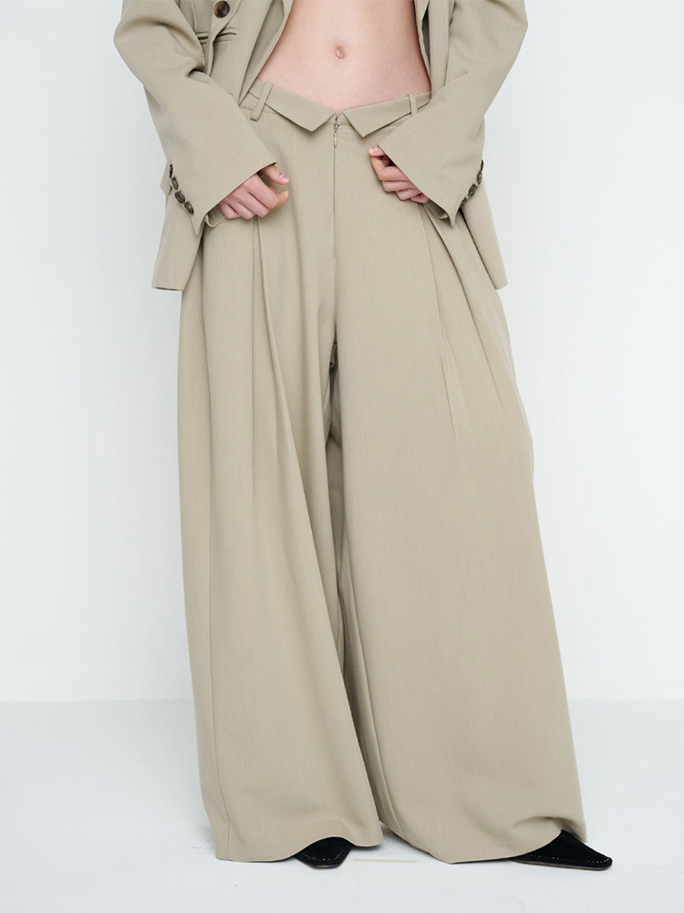 OPEN FOLDED WIDE PANTS / BEGIE