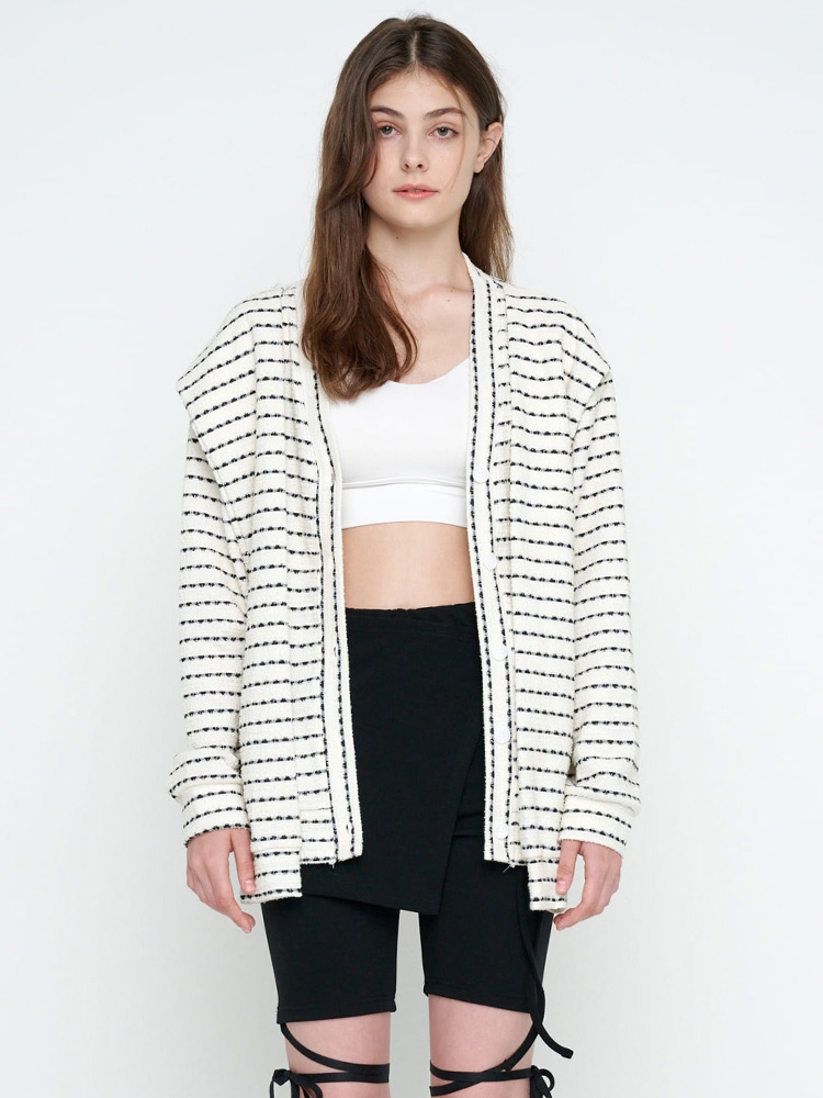 STRIPE SHAWL CARDIGAN / WHITE