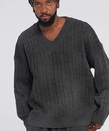  Dirty Spray V-Neck Twisted Knitwear_Brown