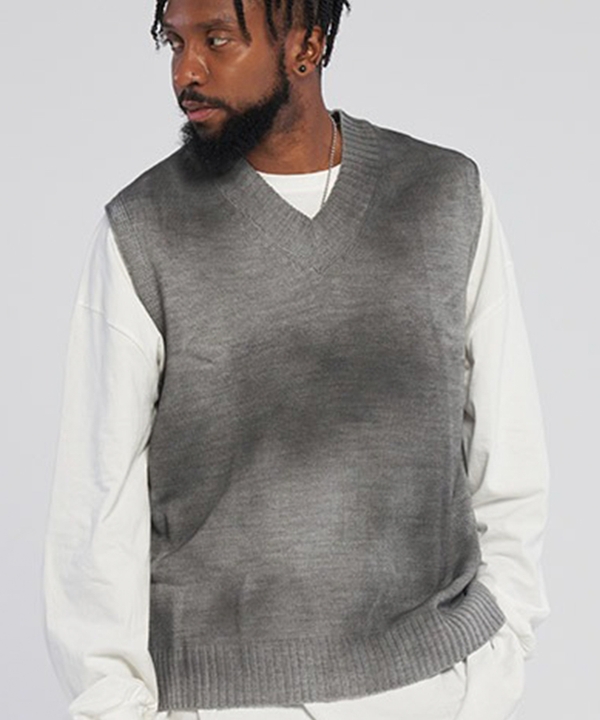 Dirty Spray V-Neck Vest_Grey