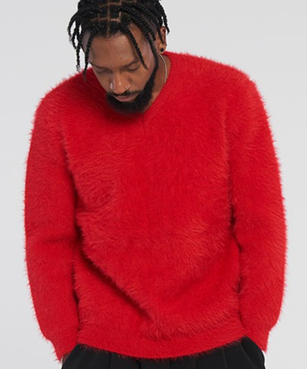  Angora V-neck over knit_Red