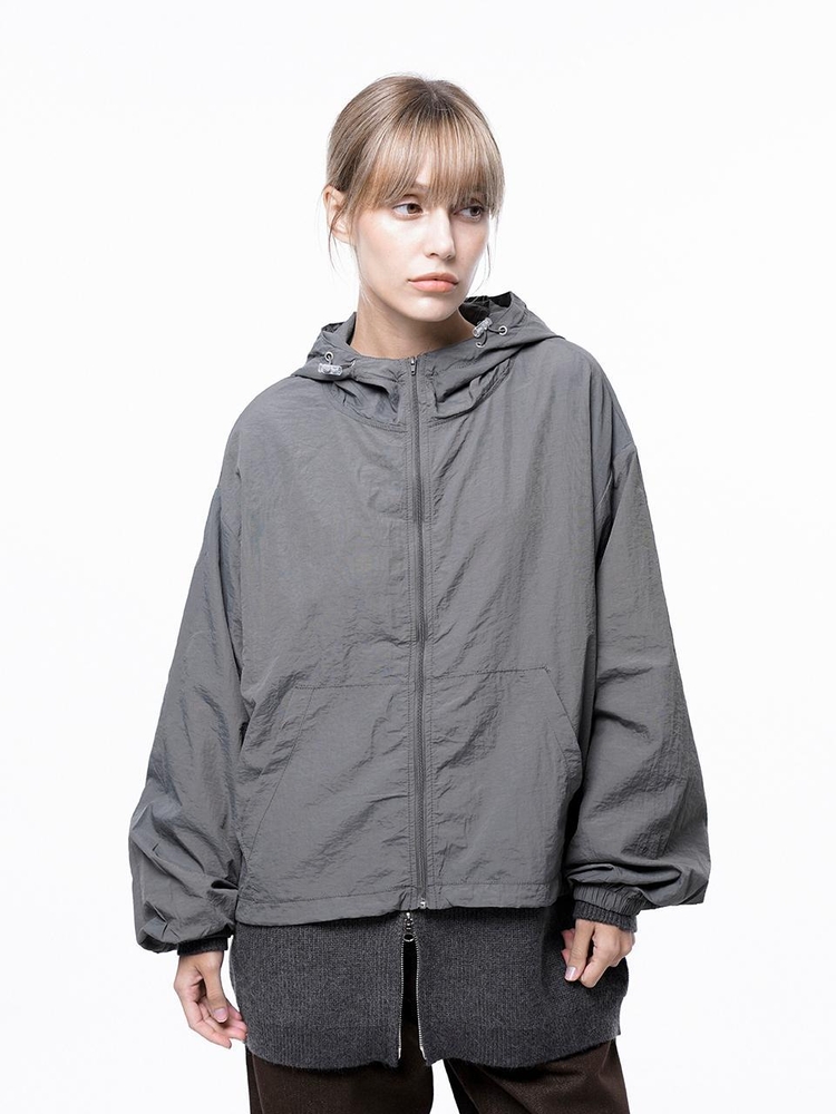 Crop Hooded Windbreaker Jumper - Charcoal /W243OT01CH