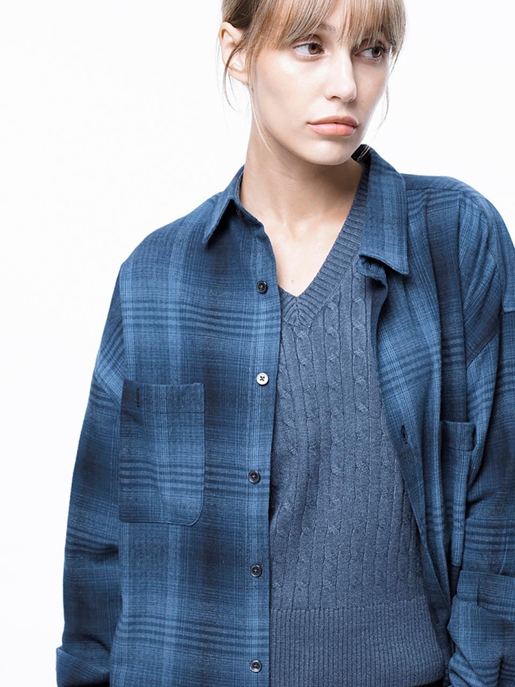 Loose-Fit Flannel Check Shirt - Blue /W243SH01BL