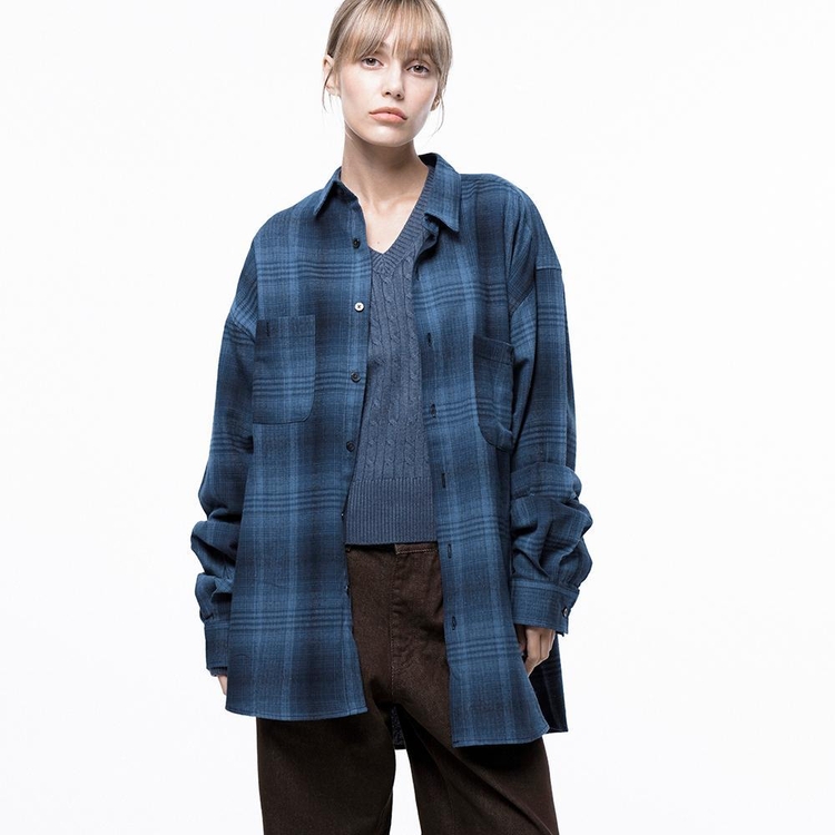 Loose-Fit Flannel Check Shirt - Blue /W243SH01BL