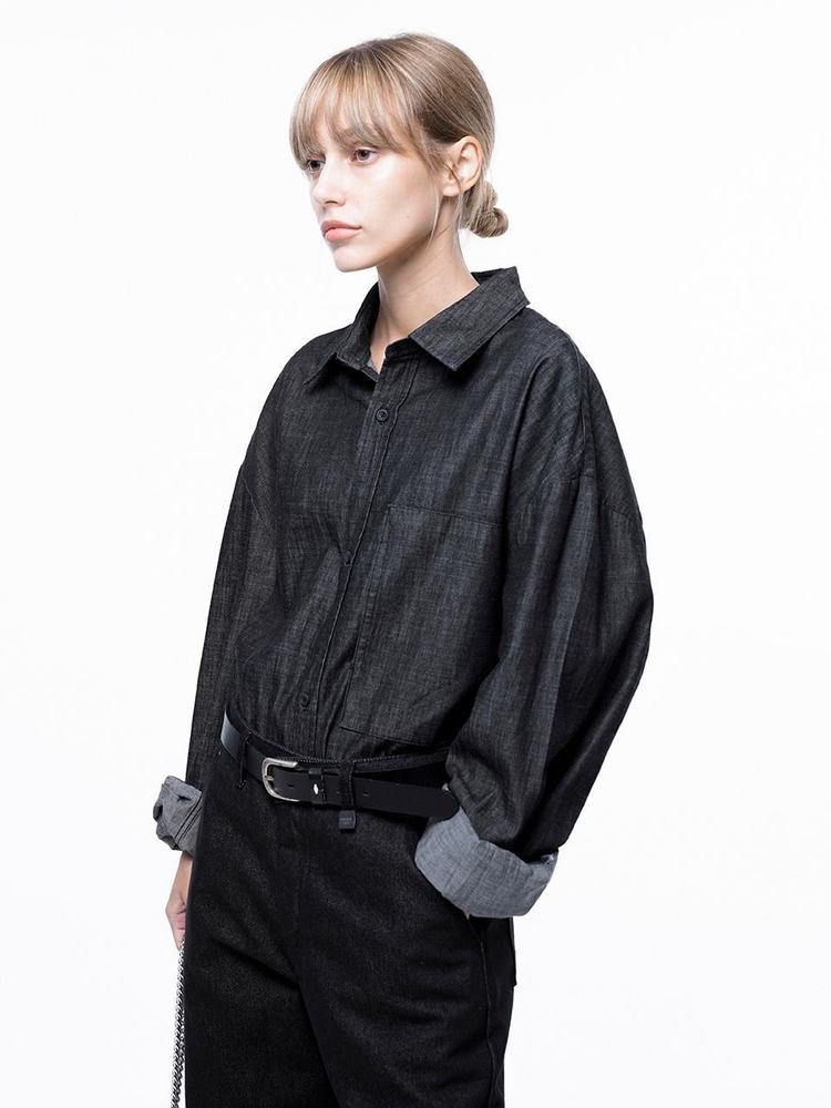 Oversized String Denim Shirt - Black Indigo /W243SH02BK