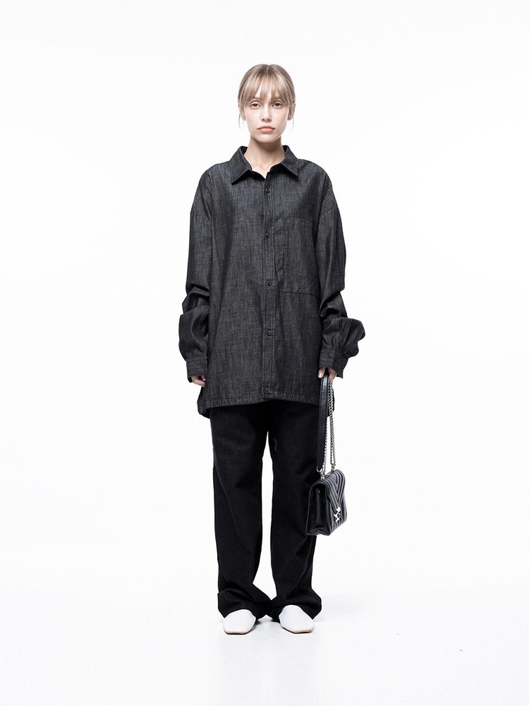 Oversized String Denim Shirt - Black Indigo /W243SH02BK