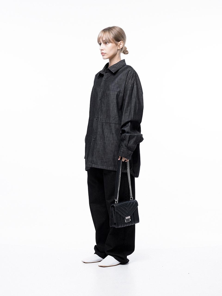 Oversized String Denim Shirt - Black Indigo /W243SH02BK