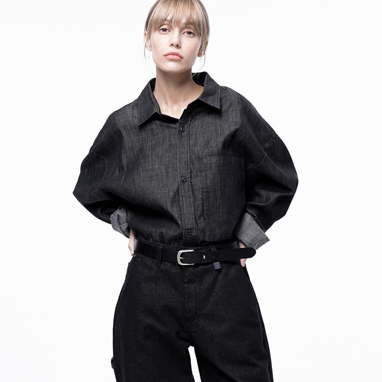 Oversized String Denim Shirt - Black Indigo /W243SH02BK