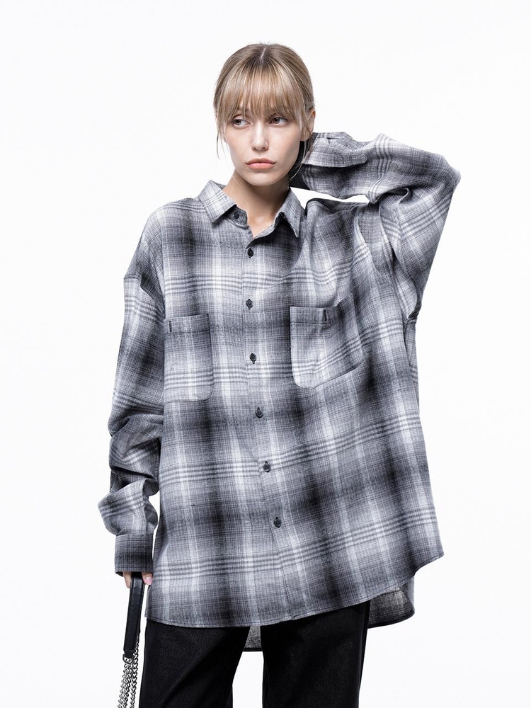 Loose-Fit Flannel Check Shirt - Black /W243SH01BK