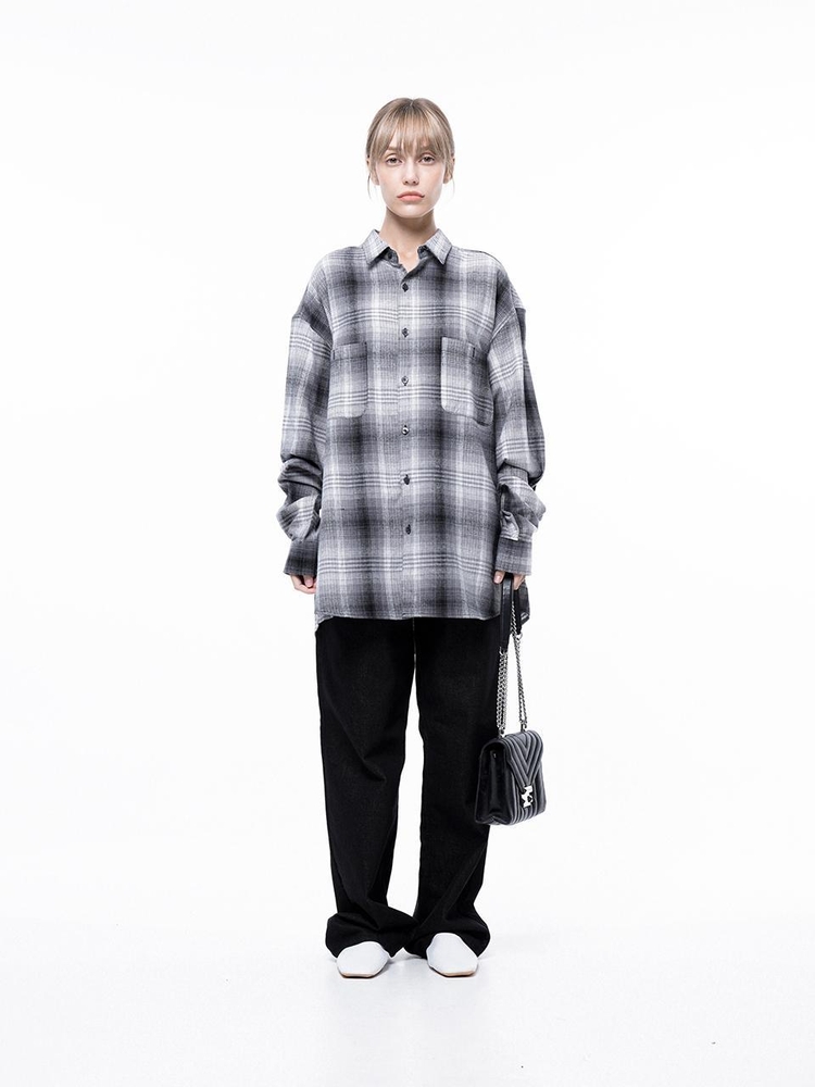 Loose-Fit Flannel Check Shirt - Black /W243SH01BK