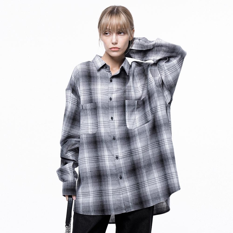 Loose-Fit Flannel Check Shirt - Black /W243SH01BK