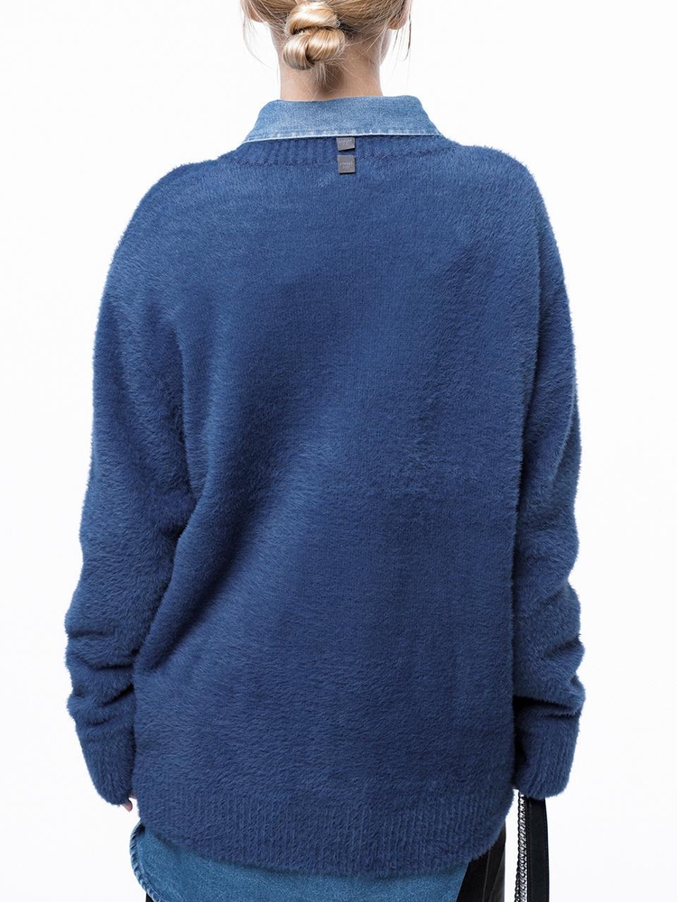 Soft Mohair Angora V-neck Knit - Blue /W243TP07BL