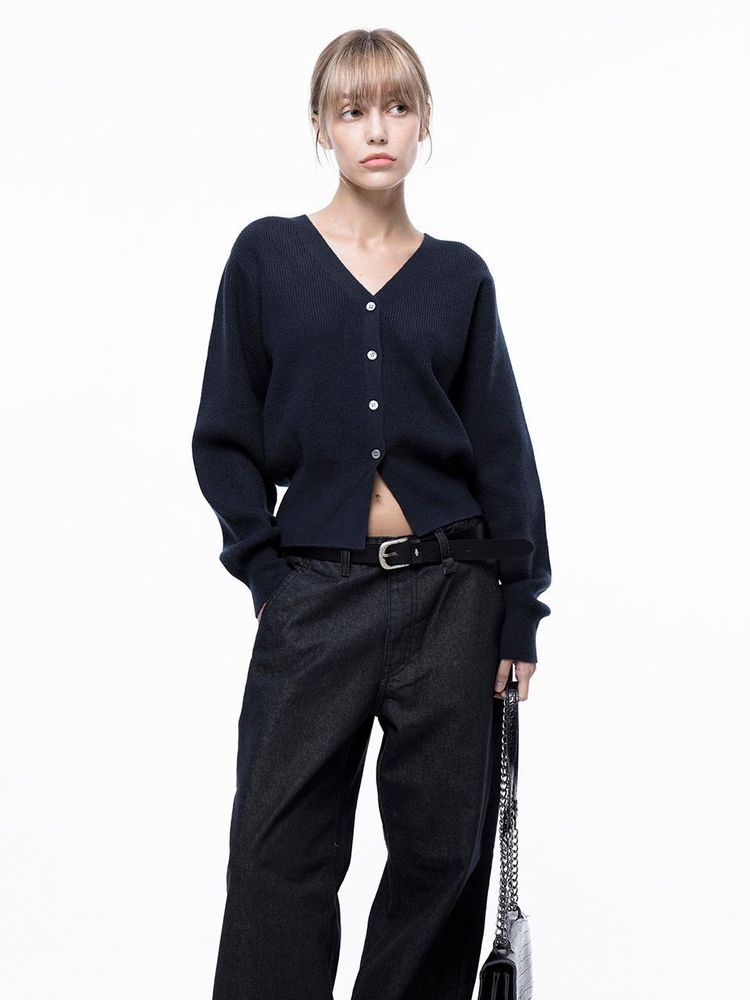 Soft Crop Knit Cardigan - Navy /W243TP04NY