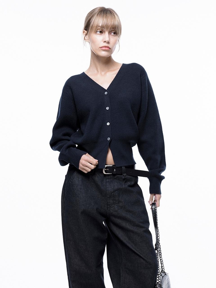 Soft Crop Knit Cardigan - Navy /W243TP04NY