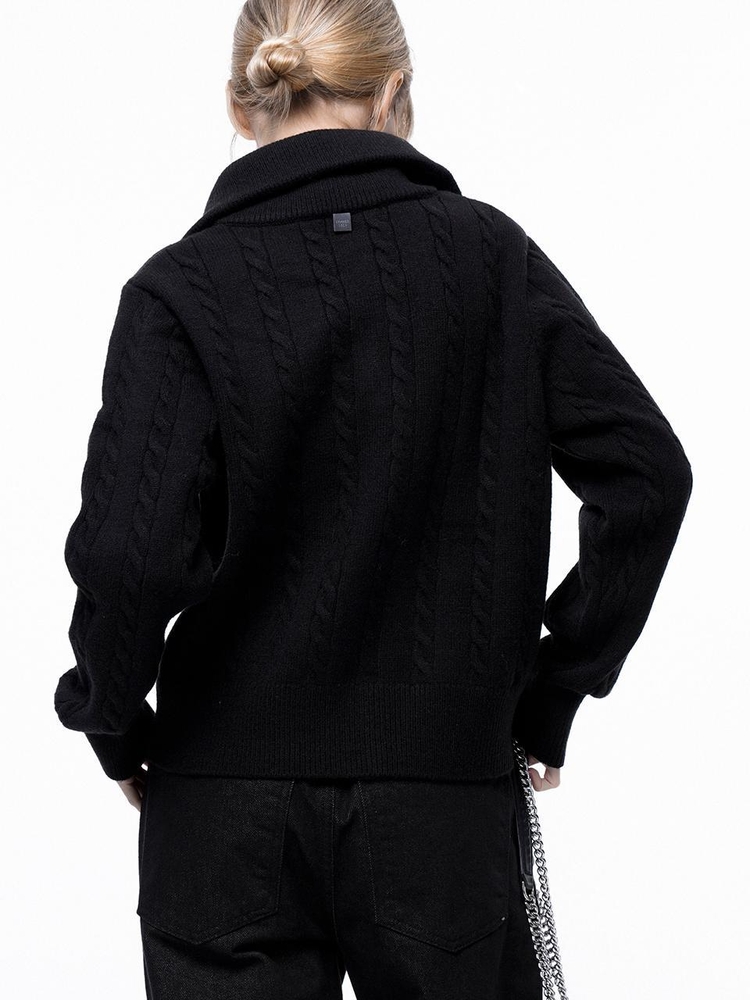 Soft Cable Zip-up Knit Cardigan - Black /W243TP03BK