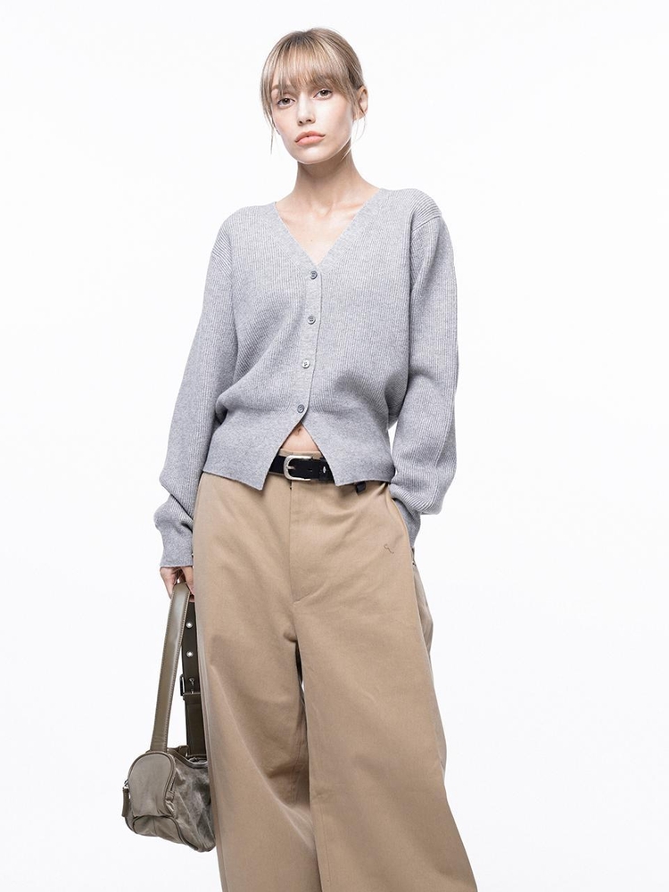 Soft Crop Knit Cardigan - Melange /W243TP04ML