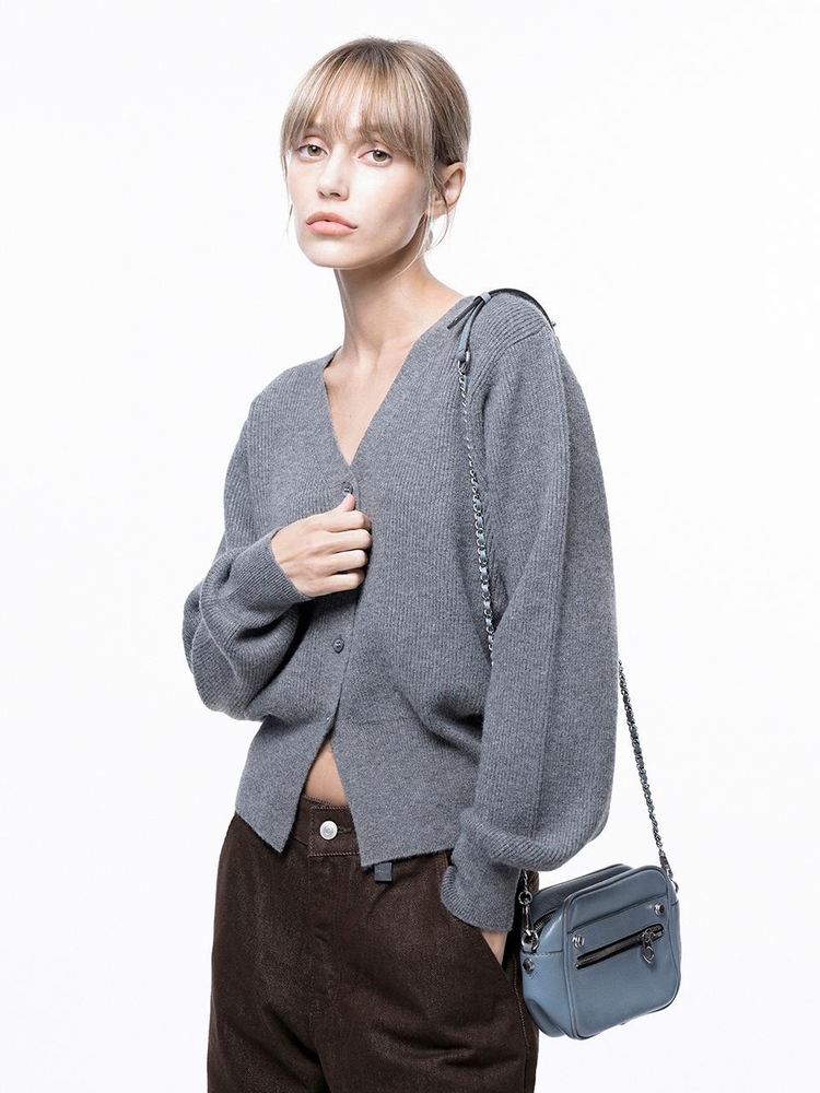 Soft Crop Knit Cardigan - Gray /W243TP04GR