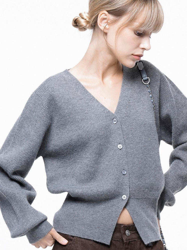 Soft Crop Knit Cardigan - Gray /W243TP04GR