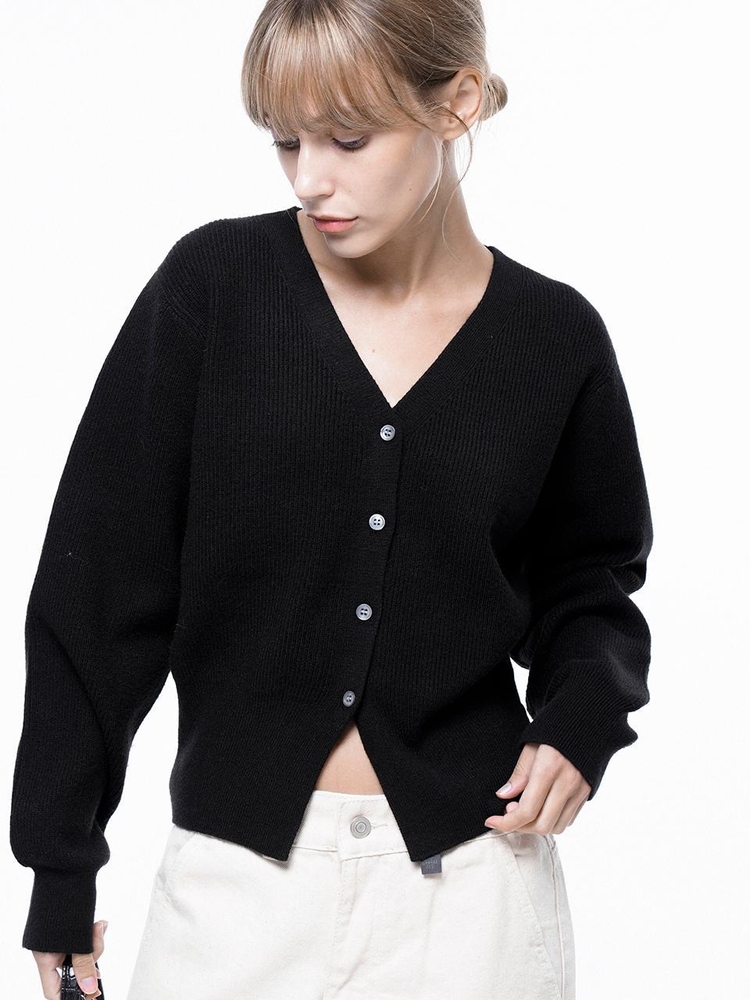 Soft Crop Knit Cardigan - Black /W243TP04BK