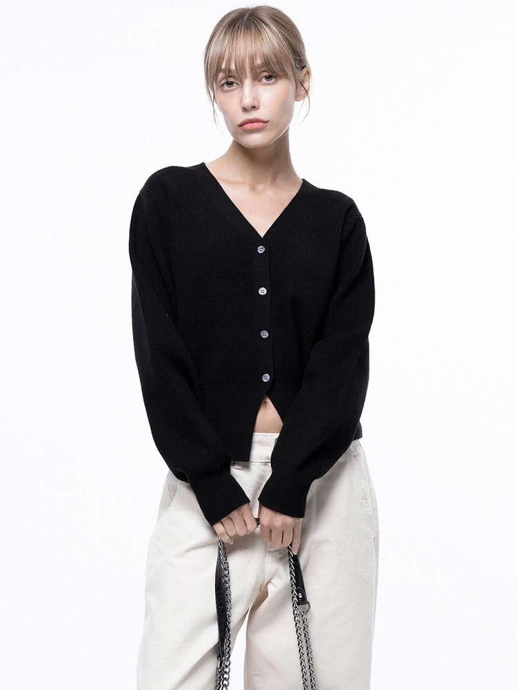 Soft Crop Knit Cardigan - Black /W243TP04BK