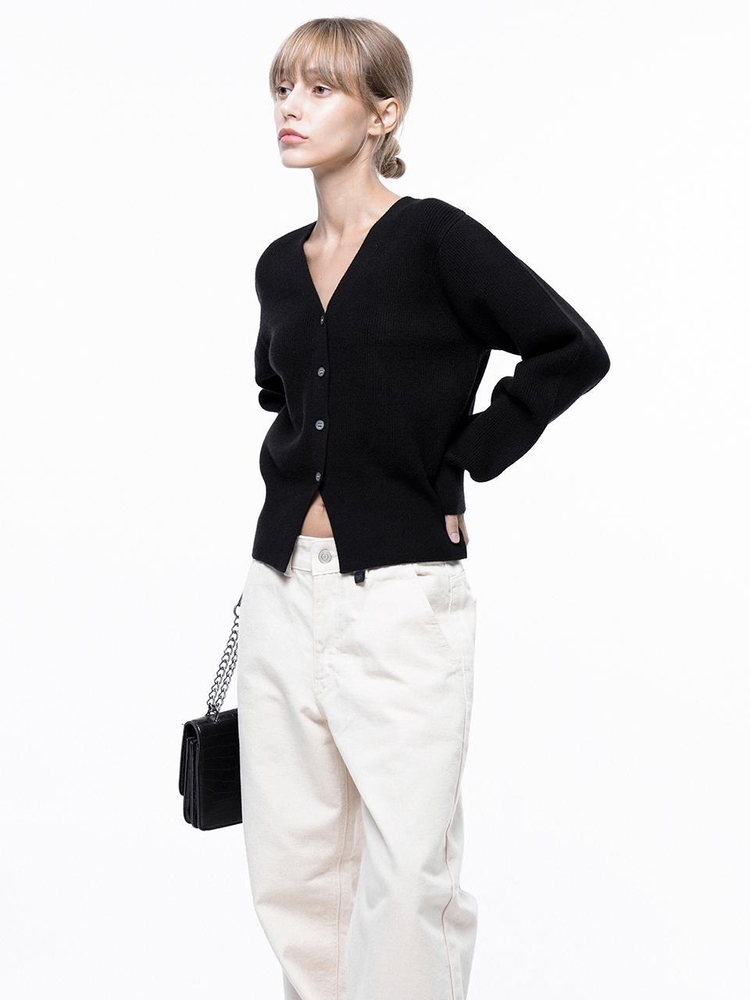 Soft Crop Knit Cardigan - Black /W243TP04BK