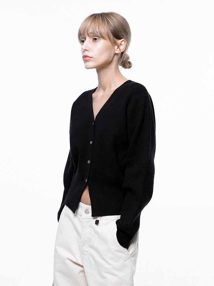 Soft Crop Knit Cardigan - Black /W243TP04BK