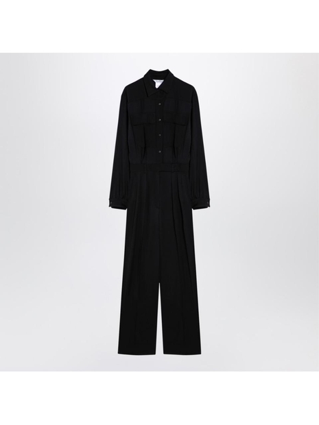 막스마라 FW24 Max Mara Black wool satin workwear jumpsuit RAGUSACO Beige