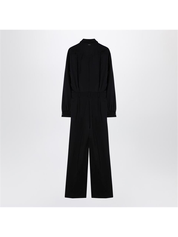 막스마라 FW24 Max Mara Black wool satin workwear jumpsuit RAGUSACO Beige