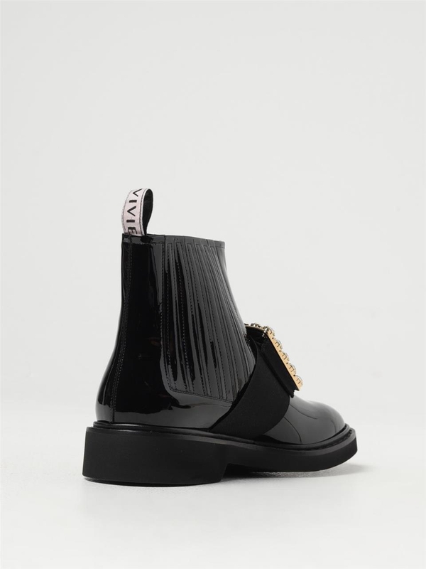 로저비비에 FW24 Roger Vivier Viv Rangers Patent Leather Ankle Boot with Jewel Buckle RVW54825210D1P B999 Black