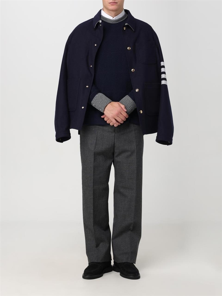 톰 브라운 FW24 Thom Browne 4-bar shirt jacket MJO220UF0522 415 Navy Blue