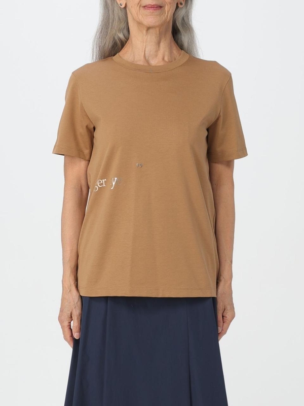 S 막스마라 SS24 S Max Mara cotton T-shirt with contrasting writing 2419971033600 008 Camel