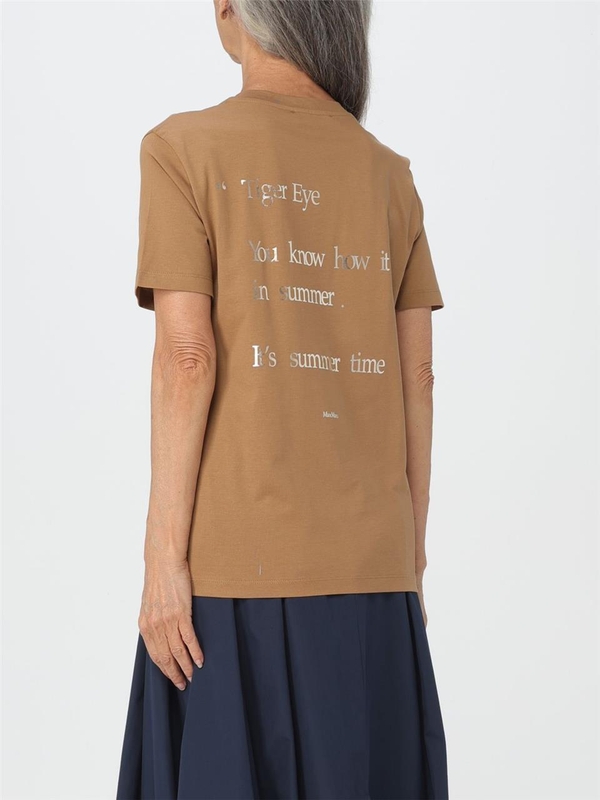 S 막스마라 SS24 S Max Mara cotton T-shirt with contrasting writing 2419971033600 008 Camel