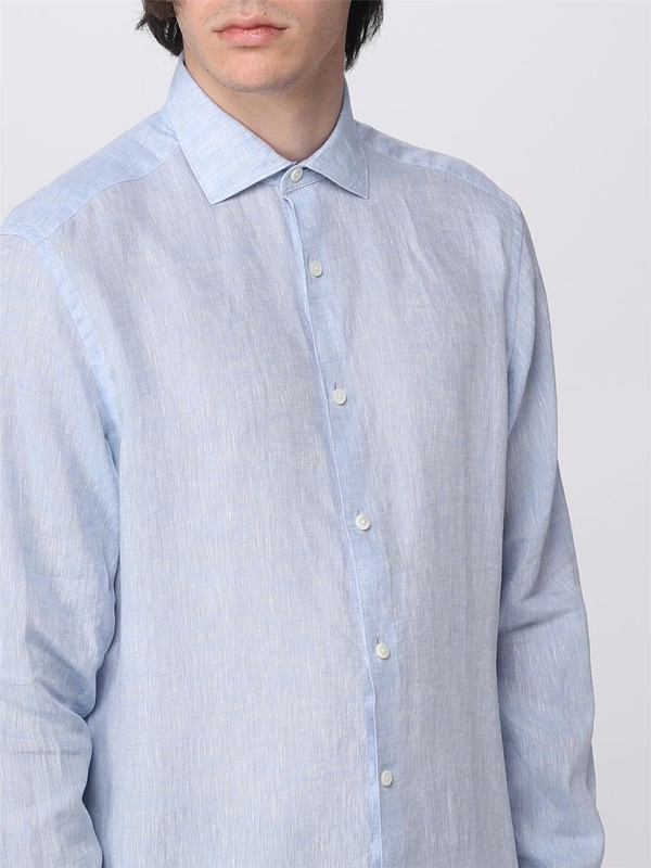 제냐 SS23 Zegna Linen Shirt SRF5UBX38A5 241 Light Blue