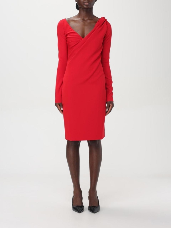 JW 앤더슨 FW24 Jw Anderson Draped V-Neck Dress DR0446PG1573 417 Red