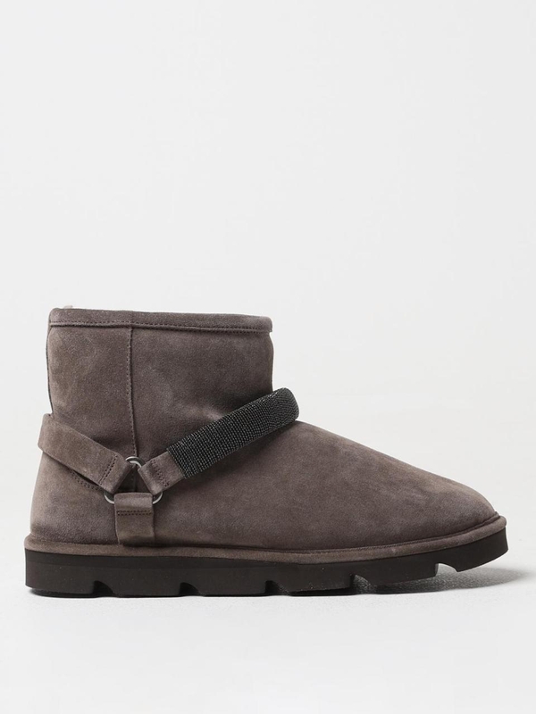 브루넬로쿠치넬리 FW24 Brunello Cucinelli suede ankle boot with monili MZSFG2834 C8212 Dove Gray