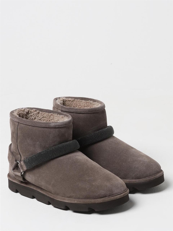 브루넬로쿠치넬리 FW24 Brunello Cucinelli suede ankle boot with monili MZSFG2834 C8212 Dove Gray