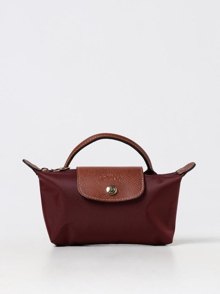 롱샴 FW24 Le Pliage Original Longchamp Bag in Nylon and Grained Leather 34175 089 P87 Burgundy