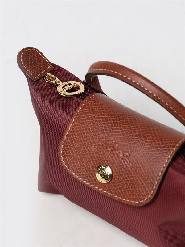 롱샴 FW24 Le Pliage Original Longchamp Bag in Nylon and Grained Leather 34175 089 P87 Burgundy