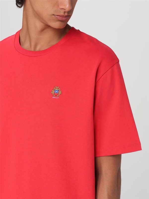 발리 FW24 Bally Organic Cotton Blend T-Shirt with Embroidered Logo MJE06LCO318 U385 Red