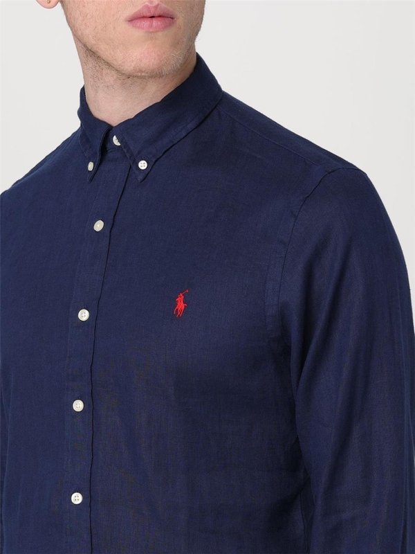 폴로 랄프로렌 SS24 Polo Ralph Lauren Linen Shirt 710829443001 NEWPORT NAVY Navy Blue