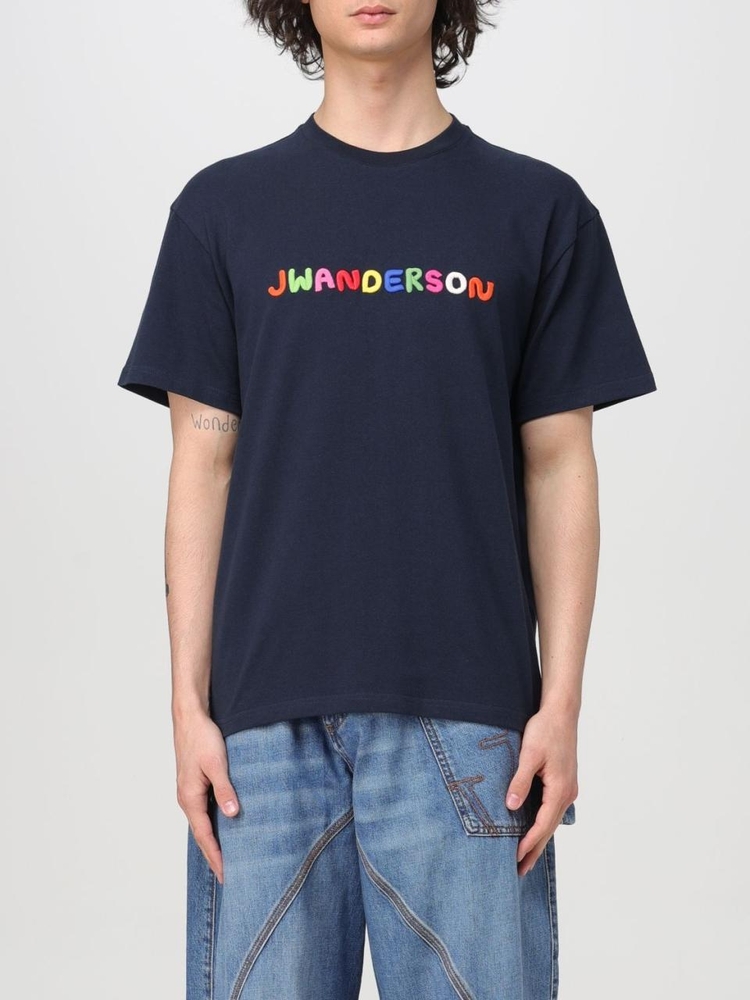 JW 앤더슨 SS24 T-shirt JW Anderson in cotone con logo JT0228PG0482 888 Navy Blue