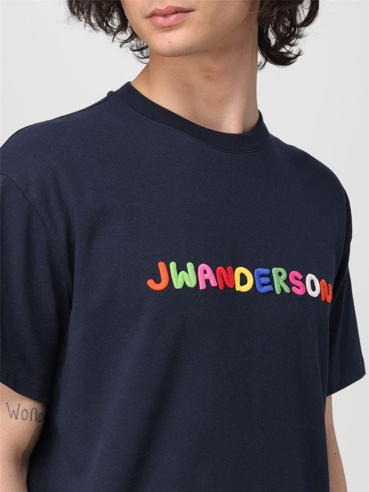 JW 앤더슨 SS24 T-shirt JW Anderson in cotone con logo JT0228PG0482 888 Navy Blue