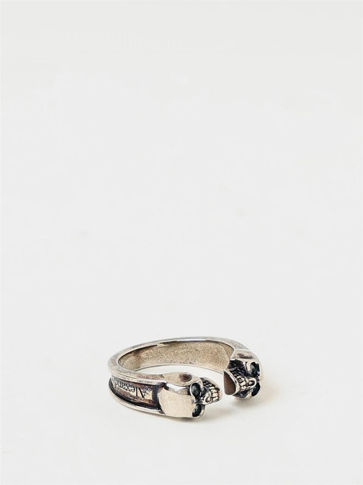 알렉산더 맥퀸 SS24 Alexander McQueen Skull Ring in Brass with Rhinestones 554576J160Y 0446 Silver