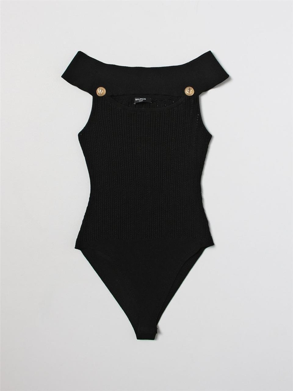 발망 SS23 Balmain knitted bodysuit AF0BC010KE18 0PA Black