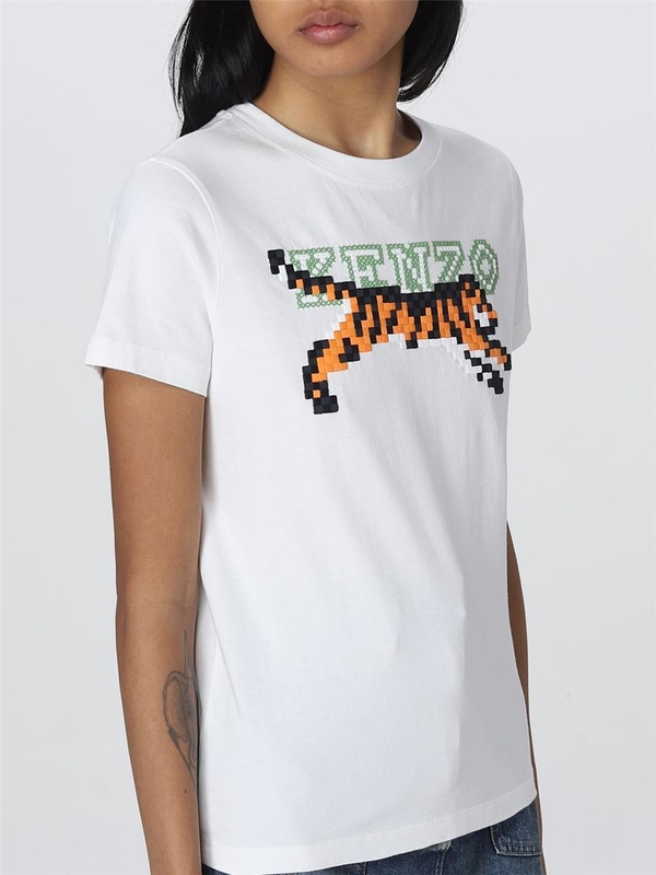 겐조 SS23 T-shirt Pixel Kenzo in cotone FD52TS0124SG 02 White