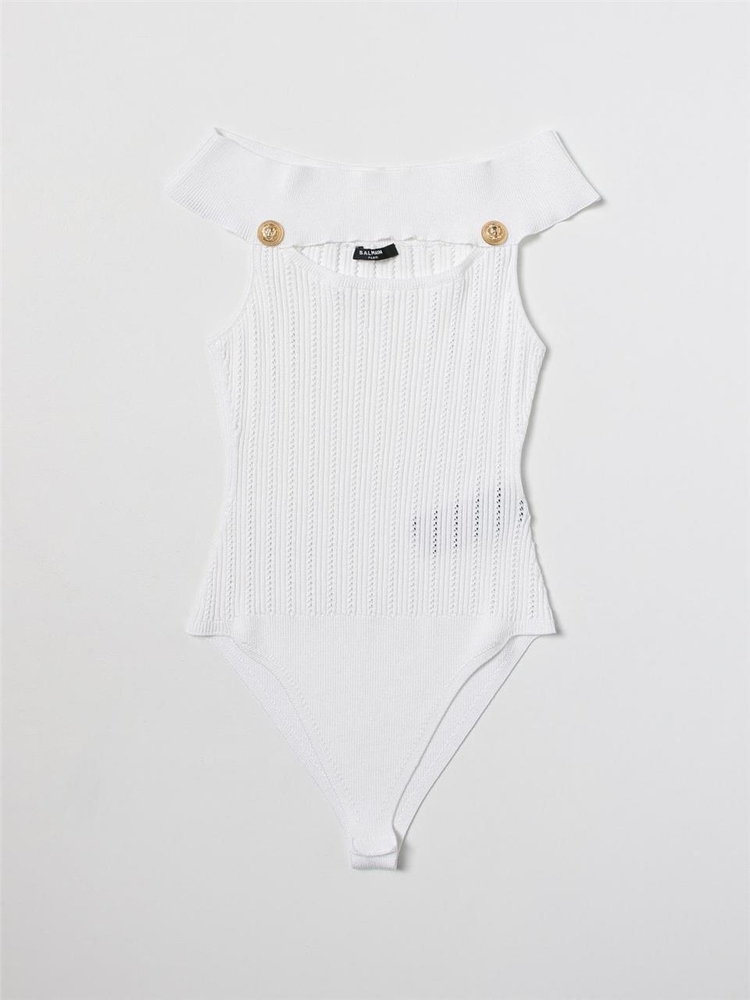 발망 SS23 Balmain knitted bodysuit AF0BC010KE18 0FA White