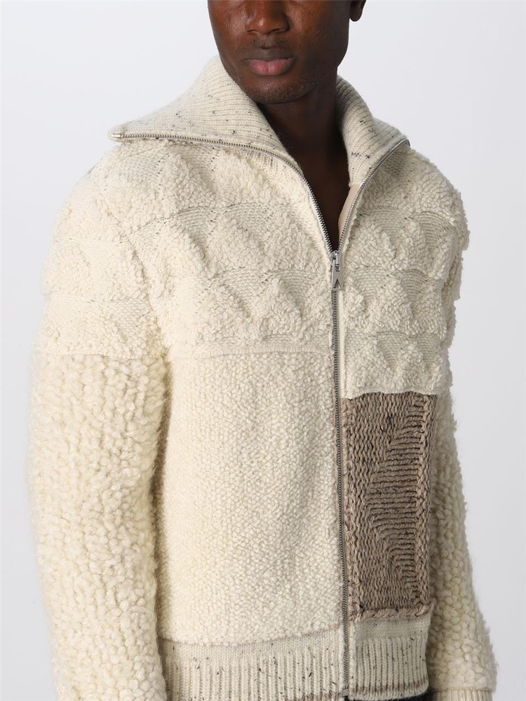 보테가베네타 FW22 Bottega Veneta Patchwork Heavy Wool Cardigan 720809V2D40 9793 Cream