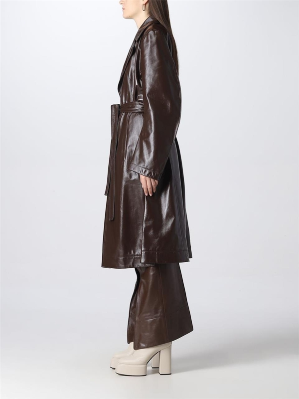 보테가베네타 FW22 Bottega Veneta Coat in Shiny Leather 713813VKLC0 2164 Brown