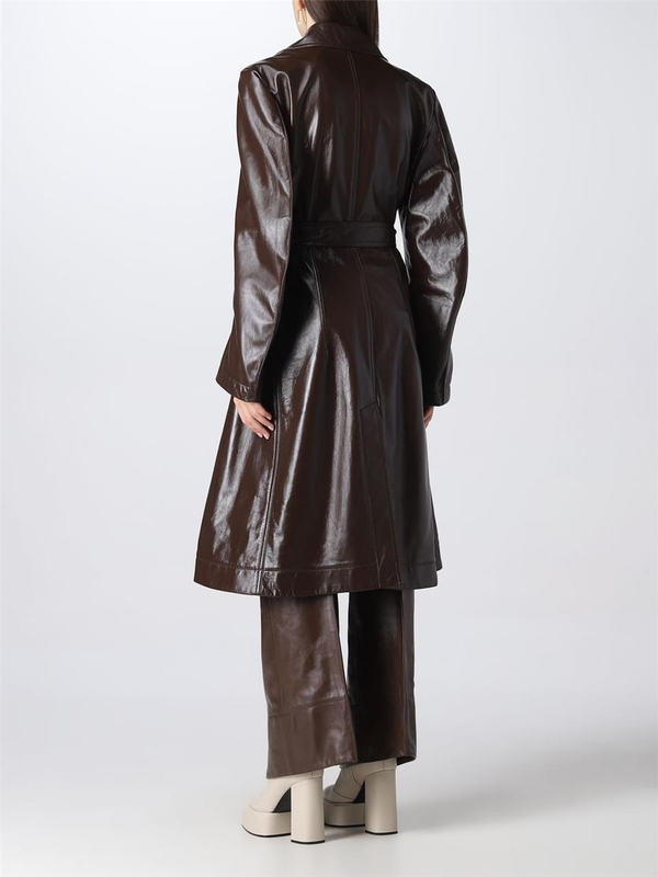 보테가베네타 FW22 Bottega Veneta Coat in Shiny Leather 713813VKLC0 2164 Brown