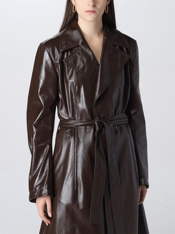 보테가베네타 FW22 Bottega Veneta Coat in Shiny Leather 713813VKLC0 2164 Brown